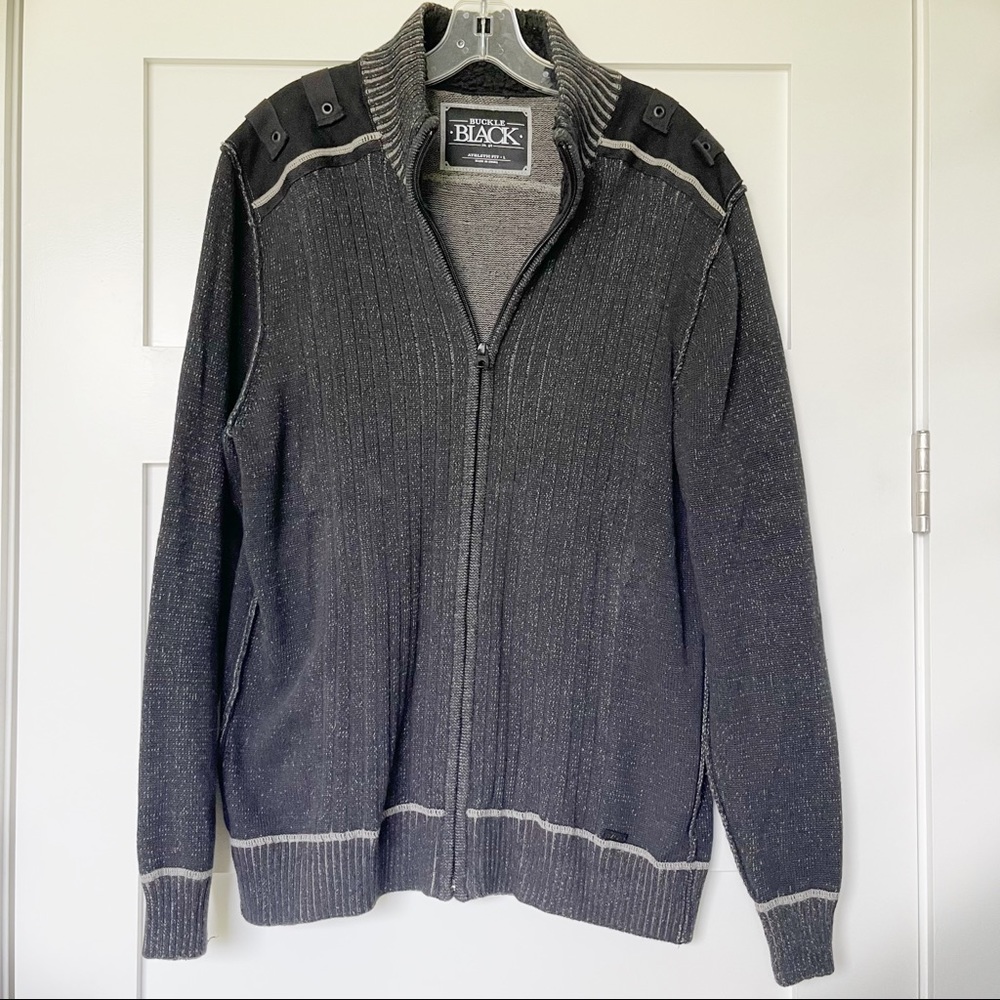 Buckle Black Zip-Up Sweater